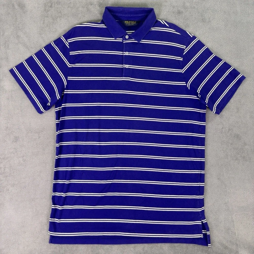 Polo Golf Ralph Lauren Polo Shirt Mens‎ XL Blue Striped Cotton Casual Preppy